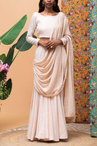 Rose gold fit and flared sari set