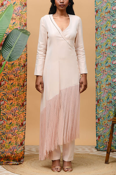 Rose gold fringed overlapping jacket set