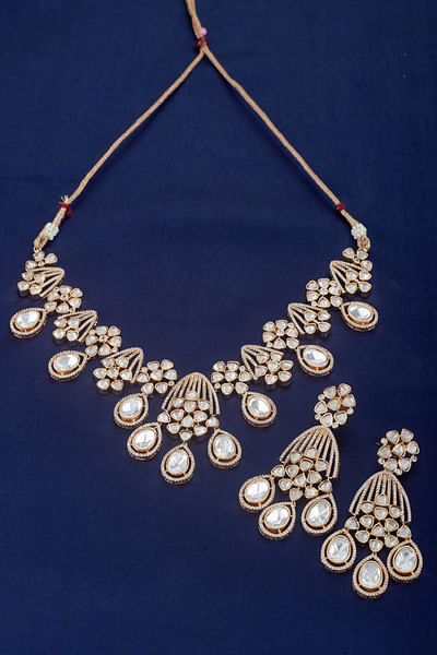 Rose gold kundan long necklace set