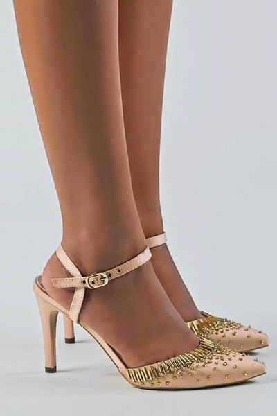 Rose gold metal embellished pointed stilettoes