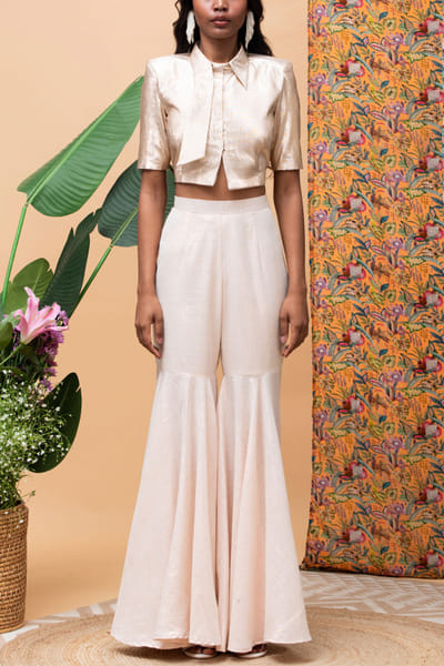 Rose gold metallic shirt set