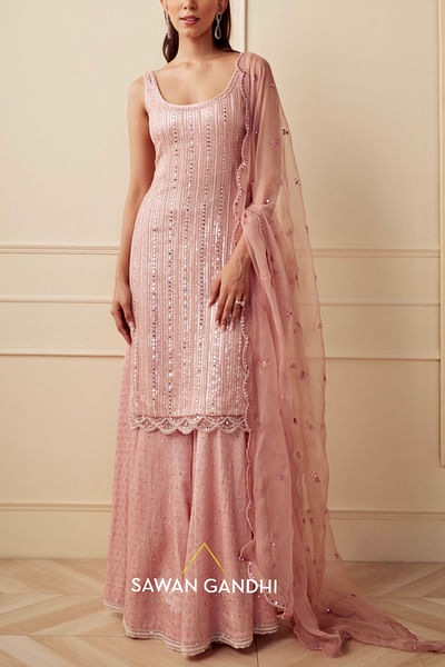 Rose gold mirror detail sharara set