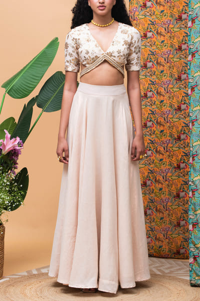 Rose gold sequin embroidered skirt set