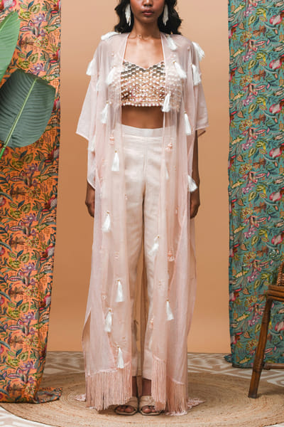 Rose gold shell embellished cape set