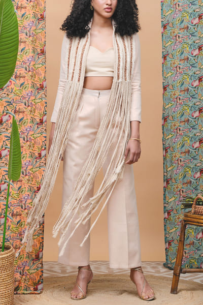 Rose gold tasselled jacket set