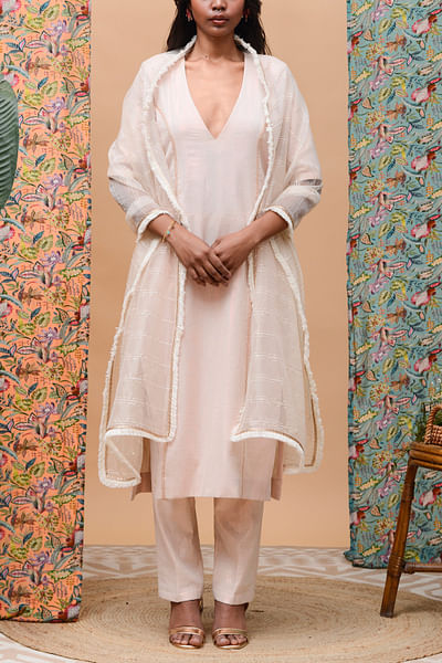 Rose gold trim accent straight kurta set