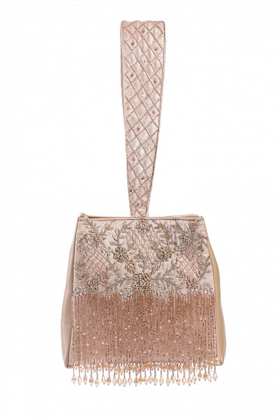 Rose gold zardozi embroidered clutch