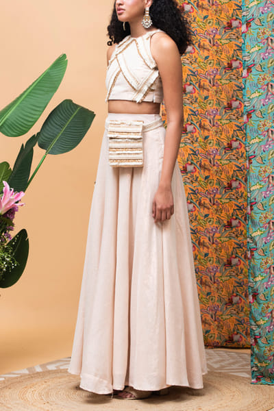 Rose gold zig-zag trim accent skirt set