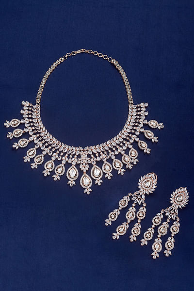Rose gold zircon and kundan necklace set