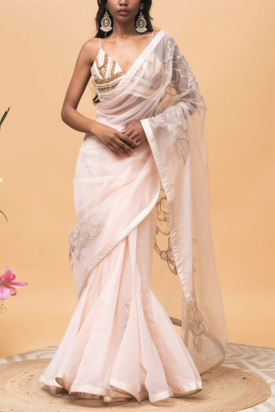Rose pink kalidar pleats sari set