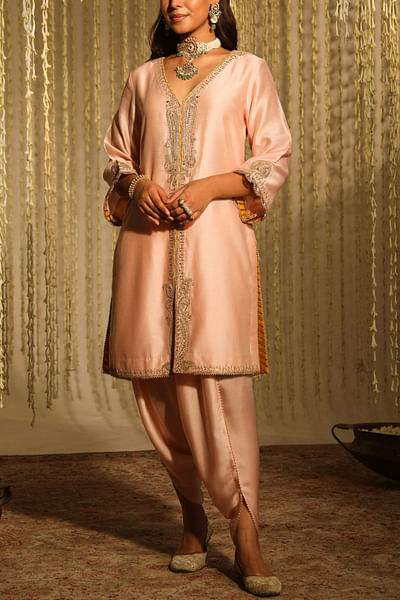 Rose pink kiran dori embroidery kurta set