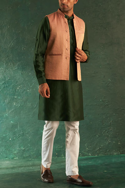 Rose pink stripe Nehru jacket kurta set