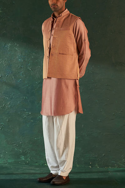 Rose pink striped Nehru jacket