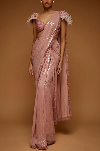 Rouge embellished concept sari set