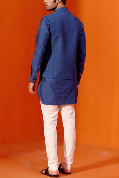 Devnaagri Royal blue pintuck bandi kurta set DEVOCT23MEN003