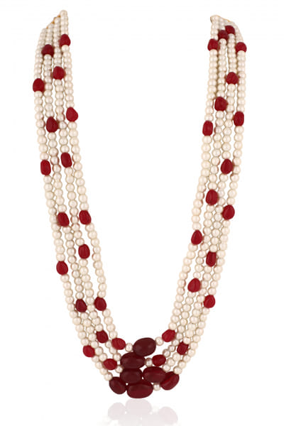 Ruby and white pearl necklace