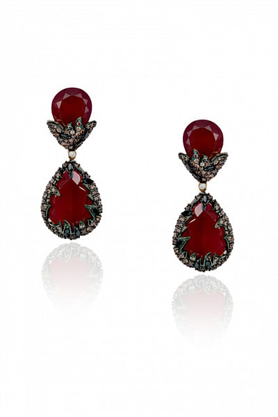Ruby embellished drop earrings