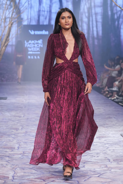 Ruby platinoir draped gown