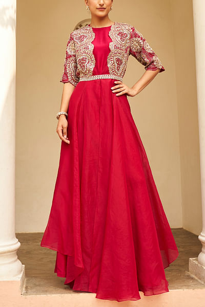 Ruby red dori embroidery jacket set