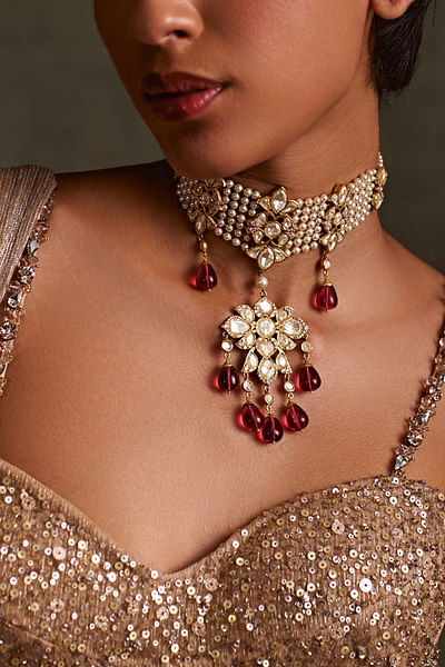 Ruby red jadau necklace set