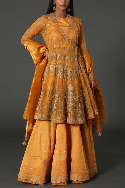 Rust dori embroidery angrakha lehenga set