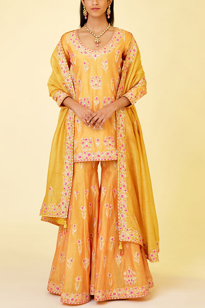 Saffron orange embroidered sharara set