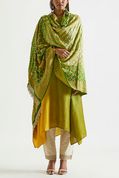 Sage and mustard ombre dress style kurta set