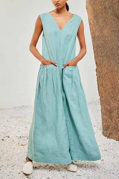 Sage blue gathered jumpsuit