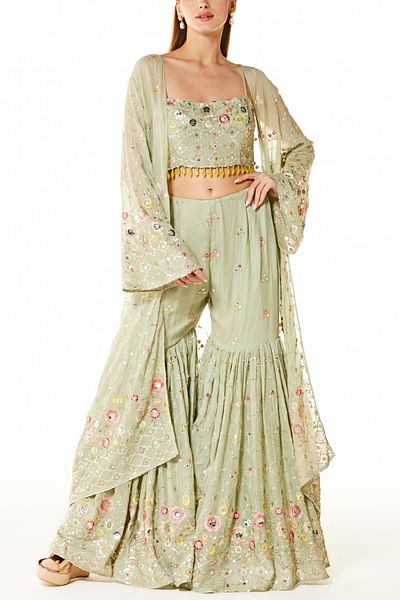 Sage embellished gharara set