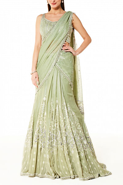 Sage embellished lehenga sari set