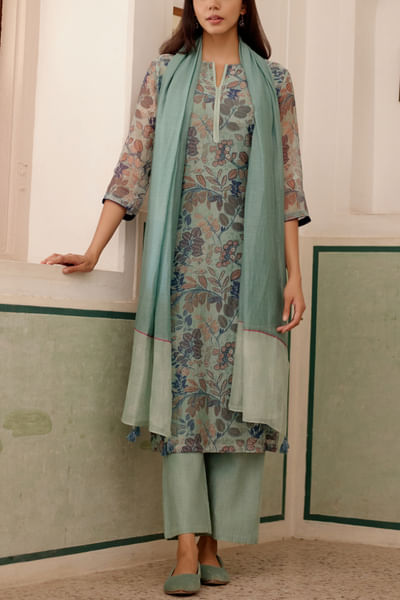 Sage floral printed kurta set