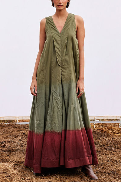 Sage green dip dyed flared jumpsuit