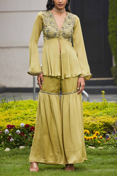 Bohame Sage green embellished gharara BHMMAY2308