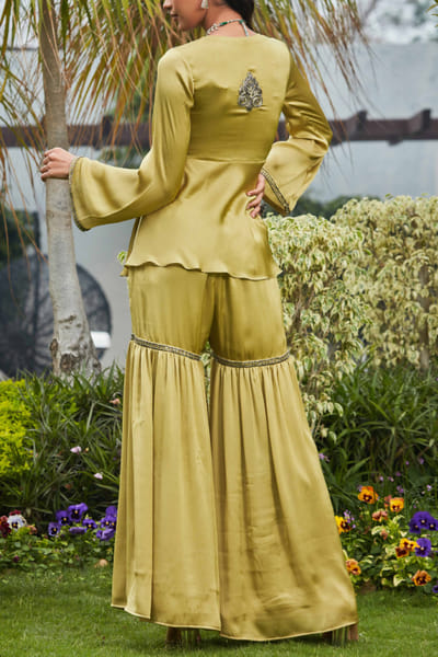 Bohame Sage green embellished gharara BHMMAY2308