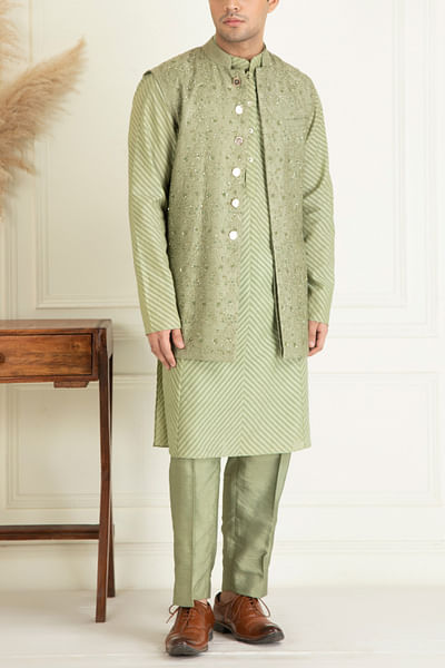 Sage green embroidered jacket set