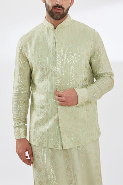 Sage green sequin embroidery bandi