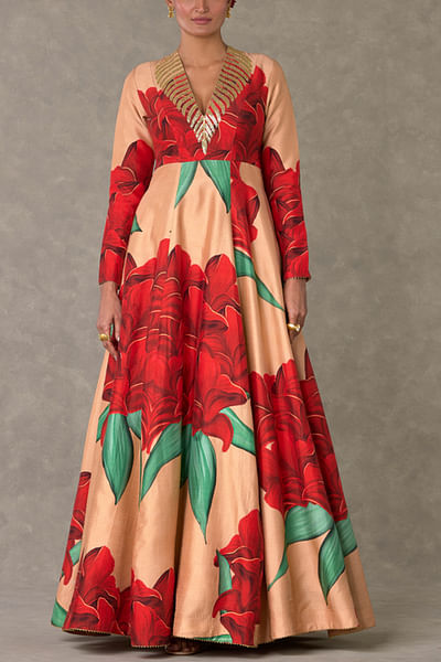 Salmon candy swirl print gown