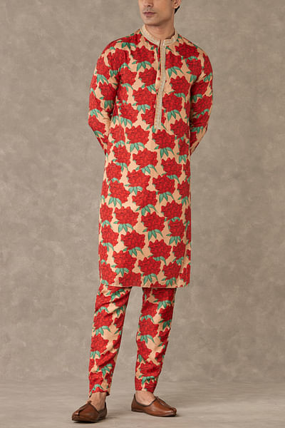 Salmon floral print kurta