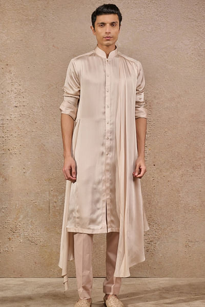 Salmon geometric embroidered bandi kurta set