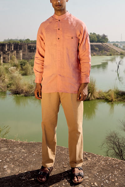 Salmon pink linen shirt