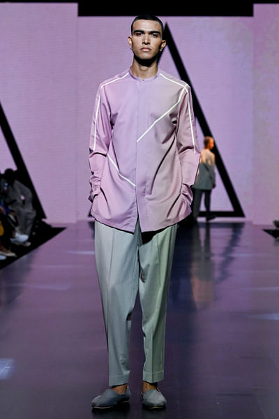 Salmon pink terry rayon kurta set