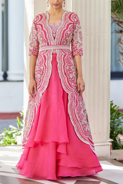 Scarlet aari and zardozi embroidered jacket set