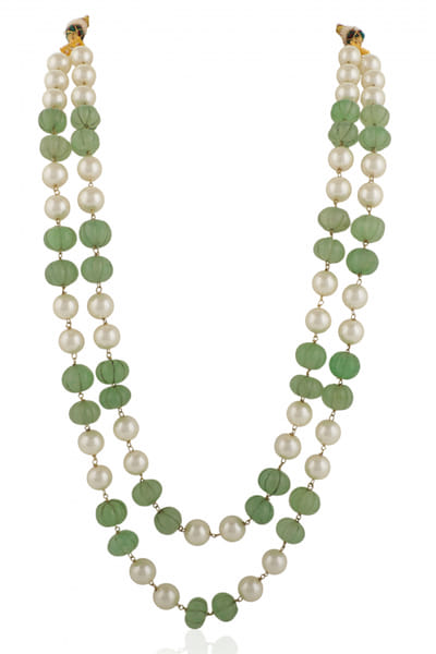 Sea green and white pearl layered necklace