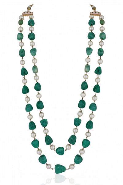 Sea green and white pearl layered necklace