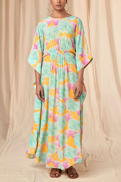 Sea green floral printed kaftan