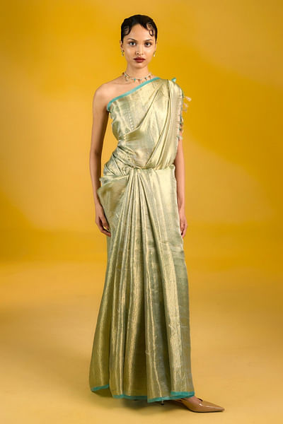 Sea green handwoven banarasi sari