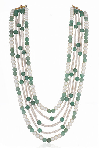 Sea green pearl layered necklace