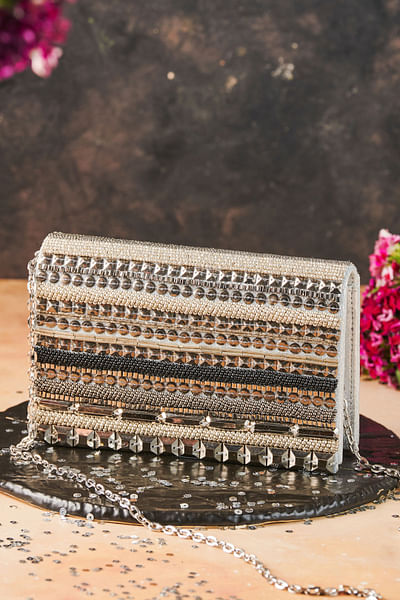 Sequin striped clutch
