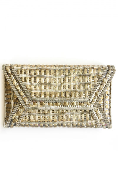 Silver aari embroidery woven clutch