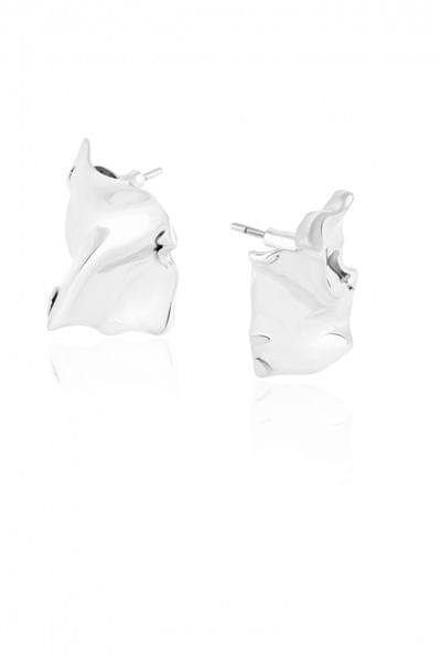 Silver abstract draped stud earrings